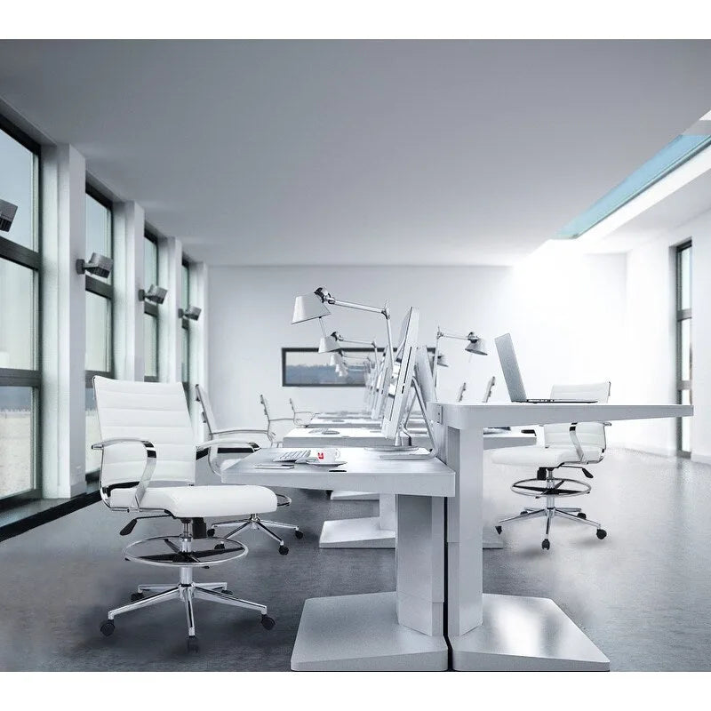 Office Chair With Arms Stools For Counter Height Bar Office Wheels PU Leather Rest Tilt Swivel Work Office Standing Desk