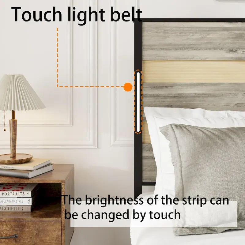 Queen Size Metal Platform Bed with Charging Station and 4 Drawers