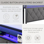 Grey King Bed with Storage Headboard