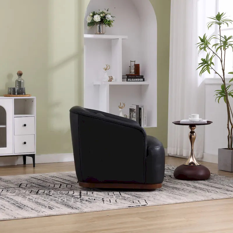 Black PU Modern 31.5  Upholstered 360 Swivel Barrel Chair with Metal Base for Living Room