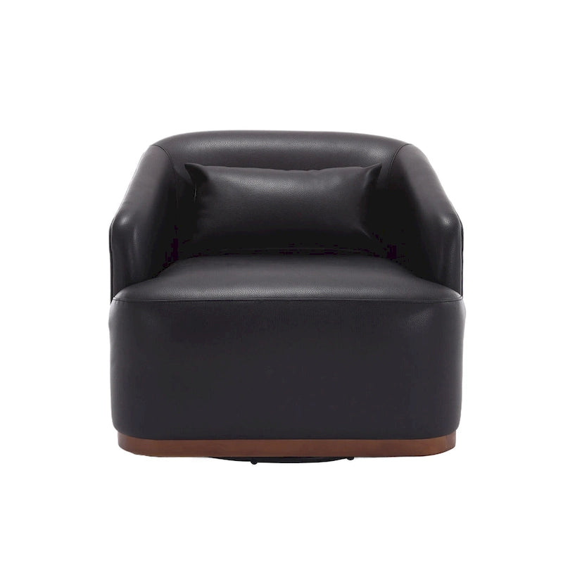 Black PU Modern 31.5  Upholstered 360 Swivel Barrel Chair with Metal Base for Living Room