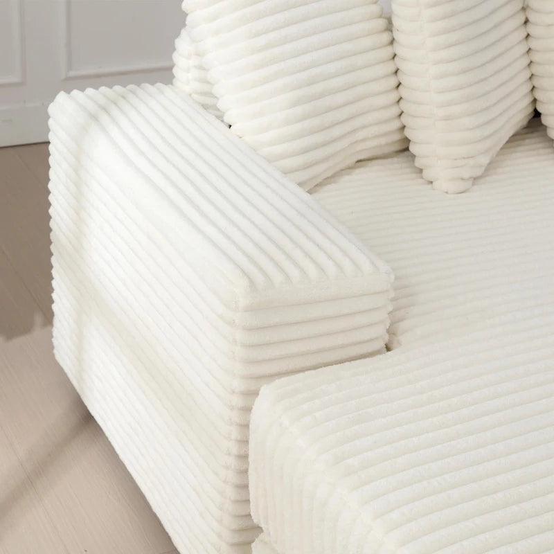 Beige 111  Corduroy L-Shaped Sectional Sofa with Oversized Left Chaise