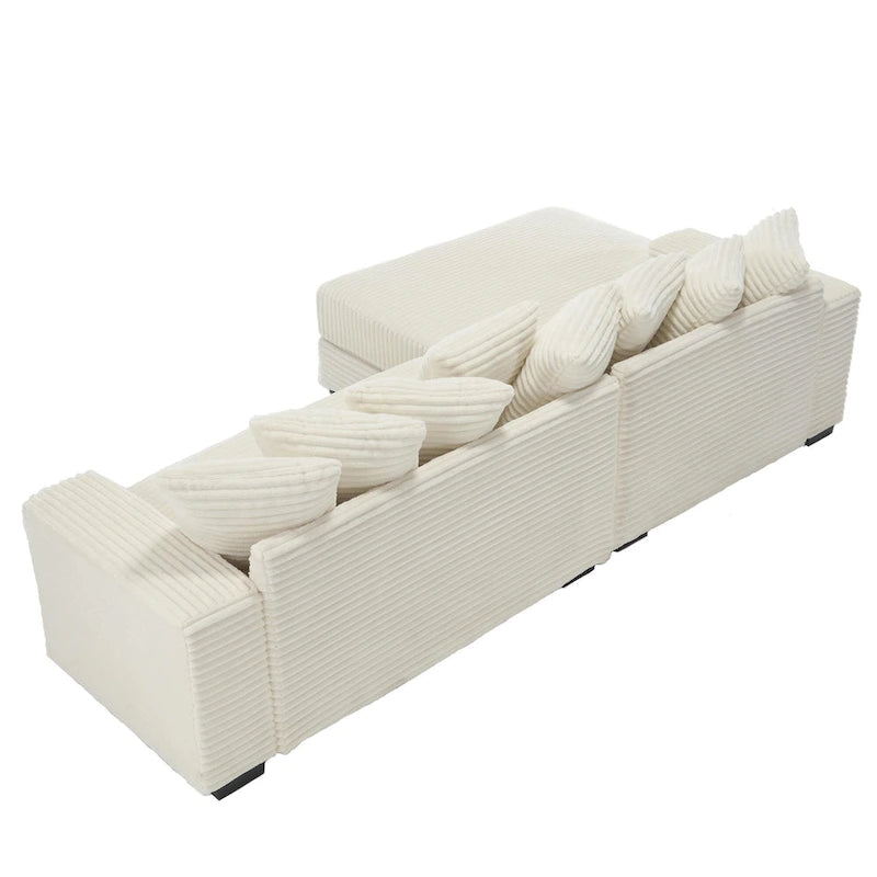 Beige 111  Corduroy L-Shaped Sectional Sofa with Oversized Left Chaise