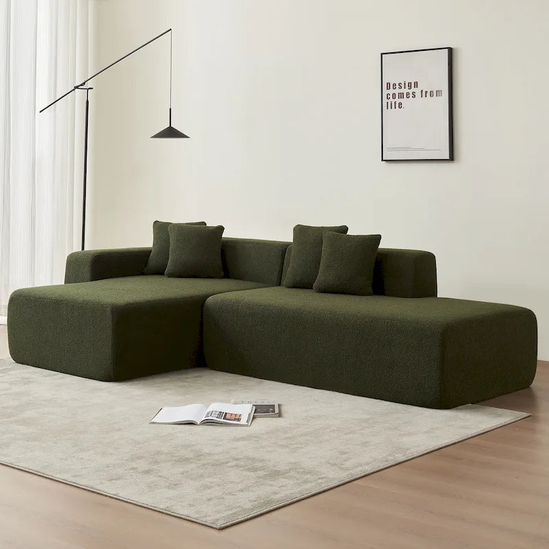 105.51  Modern L-Shape 5 Seater Modular Sectional Sofa Couch with Chaise Lounge, in Soft Lambswool Sherpa Fabric