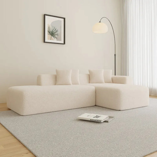 105.51  Modern L-Shape 5 Seater Modular Sectional Sofa Couch with Chaise Lounge, in Soft Lambswool Sherpa Fabric