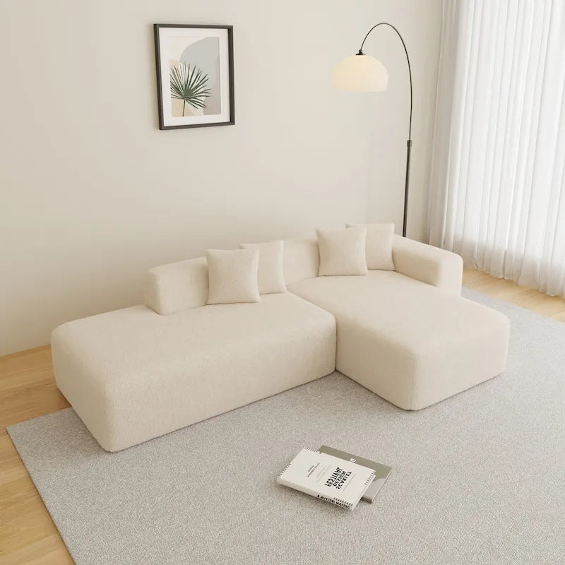 105.51  Modern L-Shape 5 Seater Modular Sectional Sofa Couch with Chaise Lounge, in Soft Lambswool Sherpa Fabric