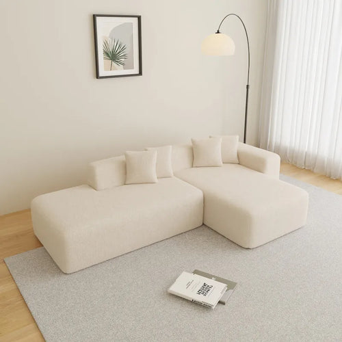 105.51  Modern L-Shape 5 Seater Modular Sectional Sofa Couch with Chaise Lounge, in Soft Lambswool Sherpa Fabric