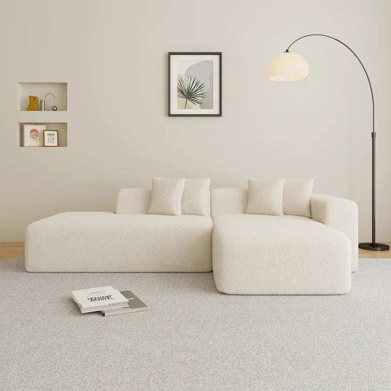 105.51  Modern L-Shape 5 Seater Modular Sectional Sofa Couch with Chaise Lounge, in Soft Lambswool Sherpa Fabric