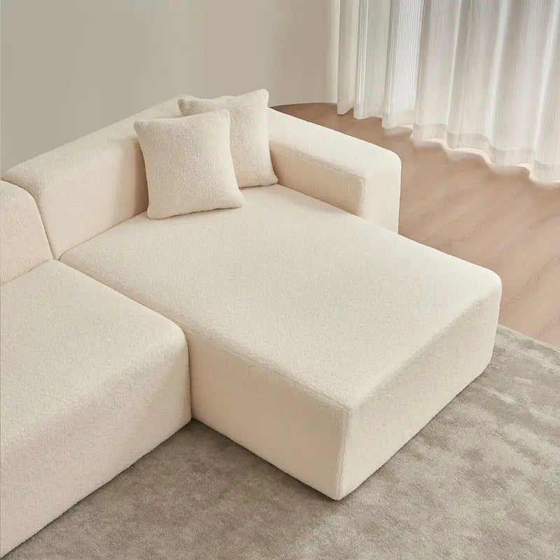 105.51  Modern L-Shape 5 Seater Modular Sectional Sofa Couch with Chaise Lounge, in Soft Lambswool Sherpa Fabric