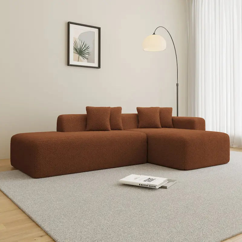 105.51  Modern L-Shape 5 Seater Modular Sectional Sofa Couch with Chaise Lounge, in Soft Lambswool Sherpa Fabric