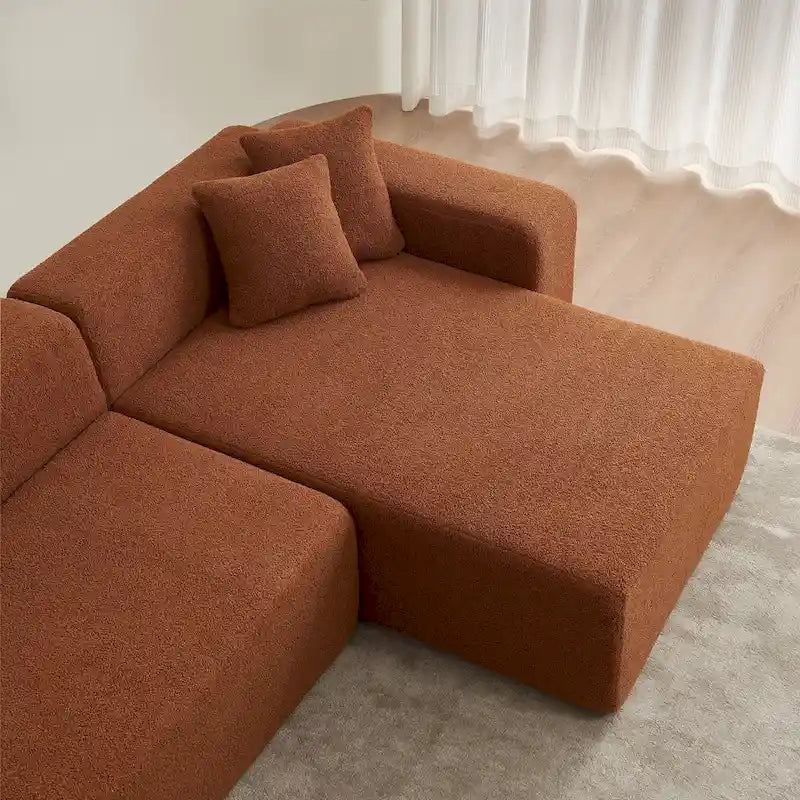 105.51  Modern L-Shape 5 Seater Modular Sectional Sofa Couch with Chaise Lounge, in Soft Lambswool Sherpa Fabric