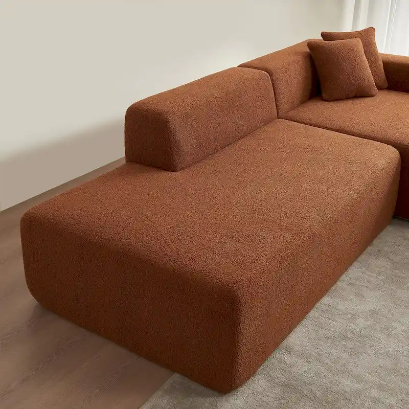 105.51  Modern L-Shape 5 Seater Modular Sectional Sofa Couch with Chaise Lounge, in Soft Lambswool Sherpa Fabric