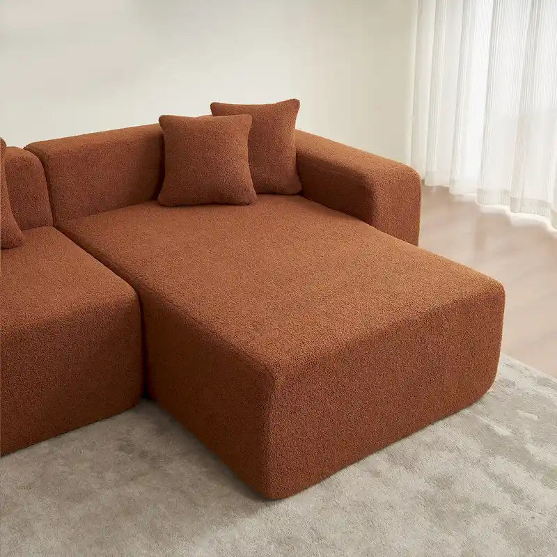 105.51  Modern L-Shape 5 Seater Modular Sectional Sofa Couch with Chaise Lounge, in Soft Lambswool Sherpa Fabric