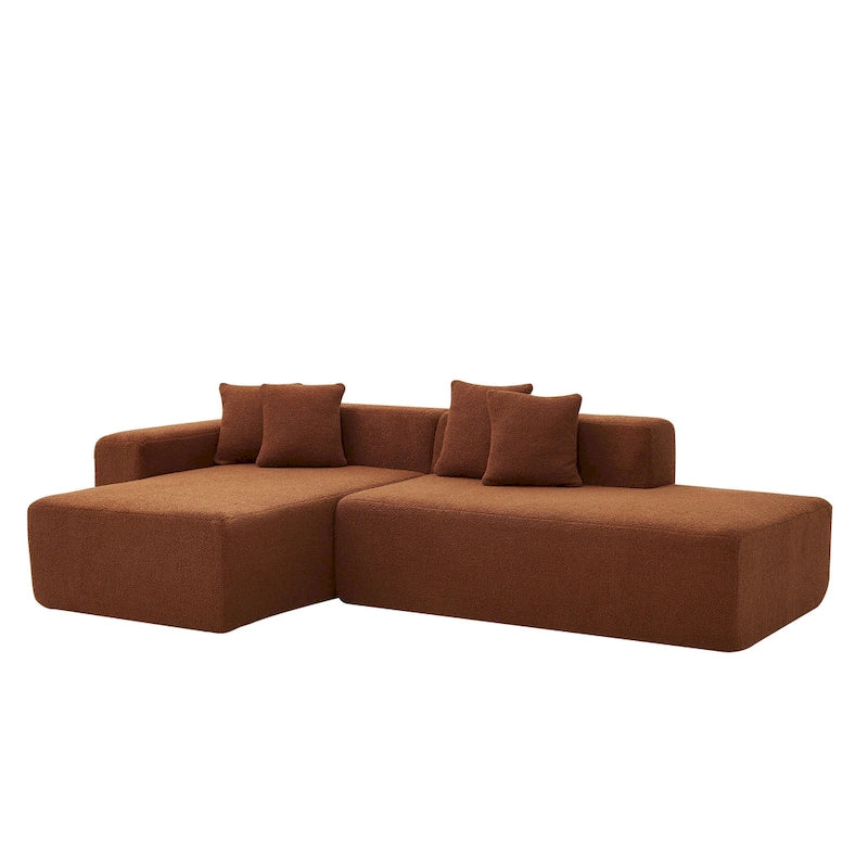 105.51  Modern L-Shape 5 Seater Modular Sectional Sofa Couch with Chaise Lounge, in Soft Lambswool Sherpa Fabric