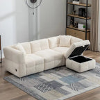 87.7  Fabric 4 Seater Sectional Sofa with Movable Ottoman, 2 USB Ports, and 2 Lumbar Pillows, Ideal for Living Room