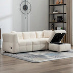 87.7  Fabric 4 Seater Sectional Sofa with Movable Ottoman, 2 USB Ports, and 2 Lumbar Pillows, Ideal for Living Room