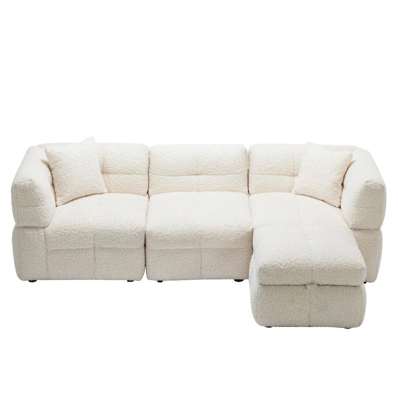 87.7  Fabric 4 Seater Sectional Sofa with Movable Ottoman, 2 USB Ports, and 2 Lumbar Pillows, Ideal for Living Room
