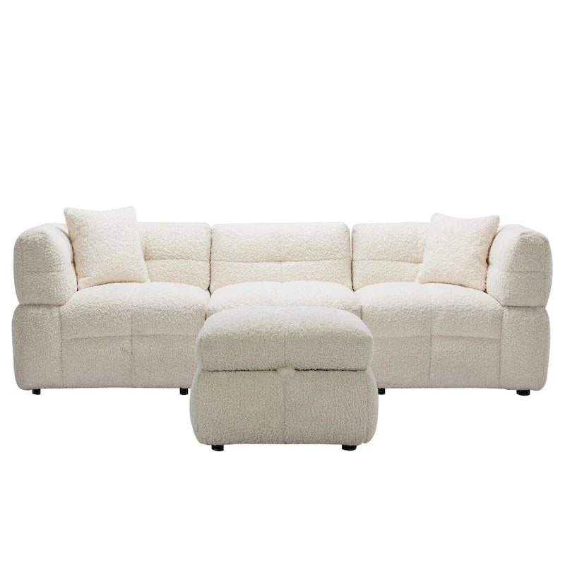 87.7  Fabric 4 Seater Sectional Sofa with Movable Ottoman, 2 USB Ports, and 2 Lumbar Pillows, Ideal for Living Room