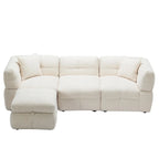 87.7  Fabric 4 Seater Sectional Sofa with Movable Ottoman, 2 USB Ports, and 2 Lumbar Pillows, Ideal for Living Room