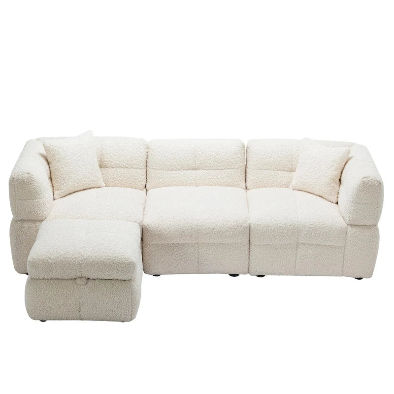 87.7  Fabric 4 Seater Sectional Sofa with Movable Ottoman, 2 USB Ports, and 2 Lumbar Pillows, Ideal for Living Room