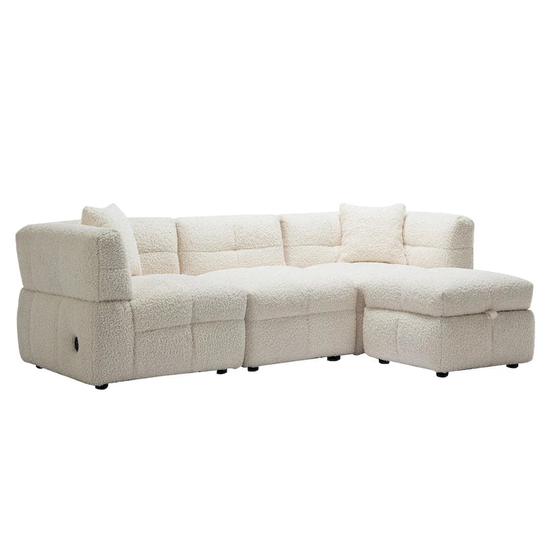 87.7  Fabric 4 Seater Sectional Sofa with Movable Ottoman, 2 USB Ports, and 2 Lumbar Pillows, Ideal for Living Room