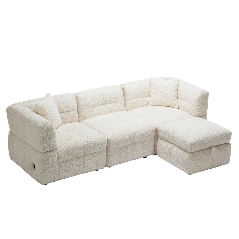 87.7  Fabric 4 Seater Sectional Sofa with Movable Ottoman, 2 USB Ports, and 2 Lumbar Pillows, Ideal for Living Room
