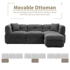 87.7  Fabric 4 Seater Sectional Sofa with Movable Ottoman, 2 USB Ports, and 2 Lumbar Pillows, Ideal for Living Room