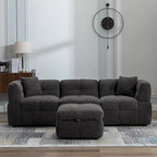 87.7  Fabric 4 Seater Sectional Sofa with Movable Ottoman, 2 USB Ports, and 2 Lumbar Pillows, Ideal for Living Room