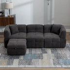 87.7  Fabric 4 Seater Sectional Sofa with Movable Ottoman, 2 USB Ports, and 2 Lumbar Pillows, Ideal for Living Room