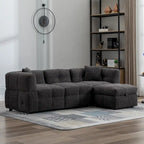 87.7  Fabric 4 Seater Sectional Sofa with Movable Ottoman, 2 USB Ports, and 2 Lumbar Pillows, Ideal for Living Room