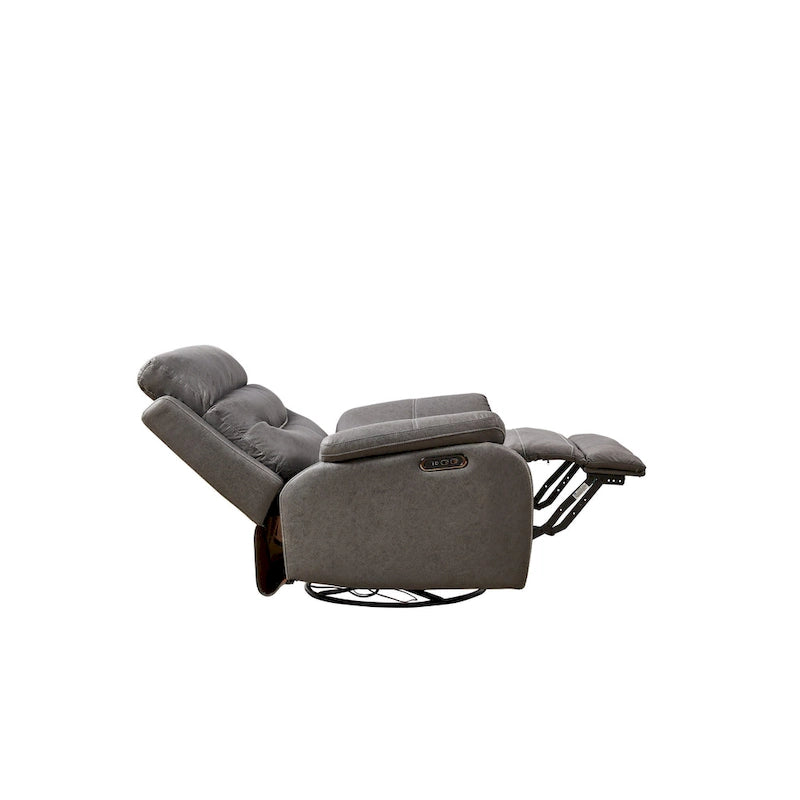 Grey Dual Motor Recliner Chair Featuring 240 Swivel, Rocking Function, USB Ports, and Adjustable Headrest