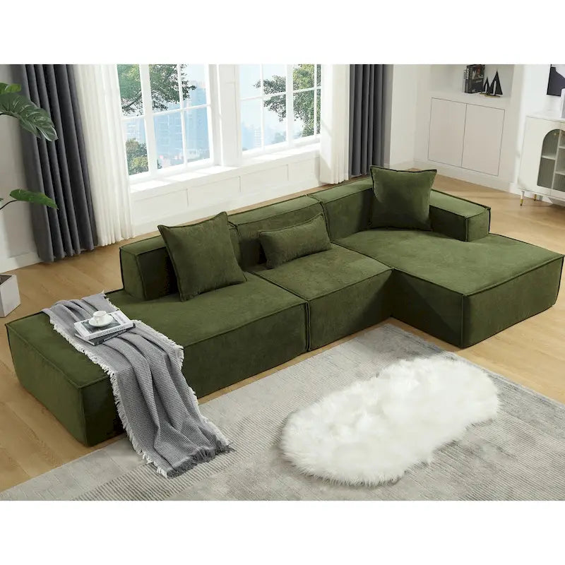 Green 129.5  Minimalist Modular L-Shaped 4 Seater Sectional Sofa Set with Chaise, Versatile Free-Combination Design