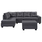 Grey 105.2  Reversible L-Shaped 6-Seater Sectional Sofa with Storage Ottoman and Cup Holders, Space-Saving Linen Design