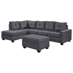 Grey 105.2  Reversible L-Shaped 6-Seater Sectional Sofa with Storage Ottoman and Cup Holders, Space-Saving Linen Design
