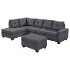 Grey 105.2  Reversible L-Shaped 6-Seater Sectional Sofa with Storage Ottoman and Cup Holders, Space-Saving Linen Design