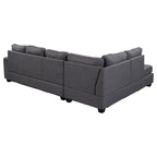 Grey 105.2  Reversible L-Shaped 6-Seater Sectional Sofa with Storage Ottoman and Cup Holders, Space-Saving Linen Design