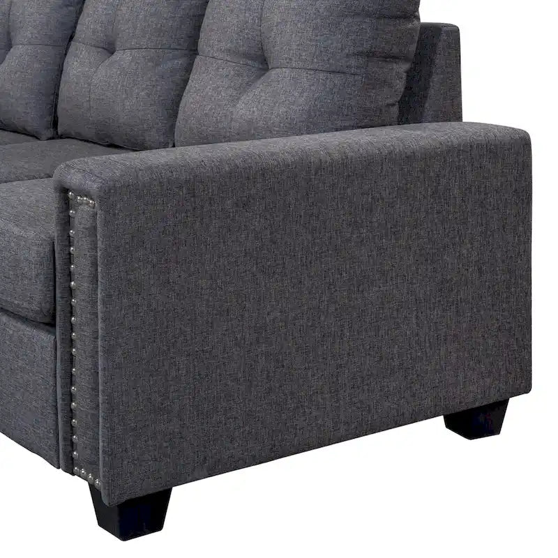 Grey 105.2  Reversible L-Shaped 6-Seater Sectional Sofa with Storage Ottoman and Cup Holders, Space-Saving Linen Design
