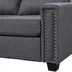 Grey 105.2  Reversible L-Shaped 6-Seater Sectional Sofa with Storage Ottoman and Cup Holders, Space-Saving Linen Design