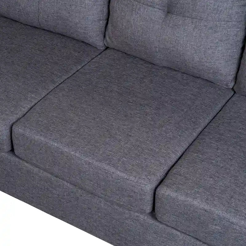 Grey 105.2  Reversible L-Shaped 6-Seater Sectional Sofa with Storage Ottoman and Cup Holders, Space-Saving Linen Design