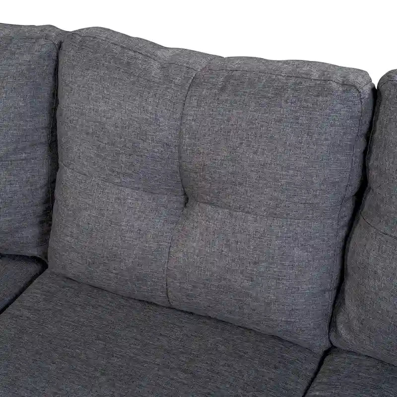 Grey 105.2  Reversible L-Shaped 6-Seater Sectional Sofa with Storage Ottoman and Cup Holders, Space-Saving Linen Design
