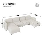 116  Modular U-Shaped Velvet 6-Seat Sectional Sofa with Two Ottomans, Reversible Design for Customizable Living Space