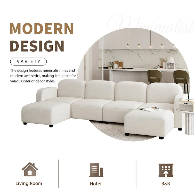 116  Modular U-Shaped Velvet 6-Seat Sectional Sofa with Two Ottomans, Reversible Design for Customizable Living Space
