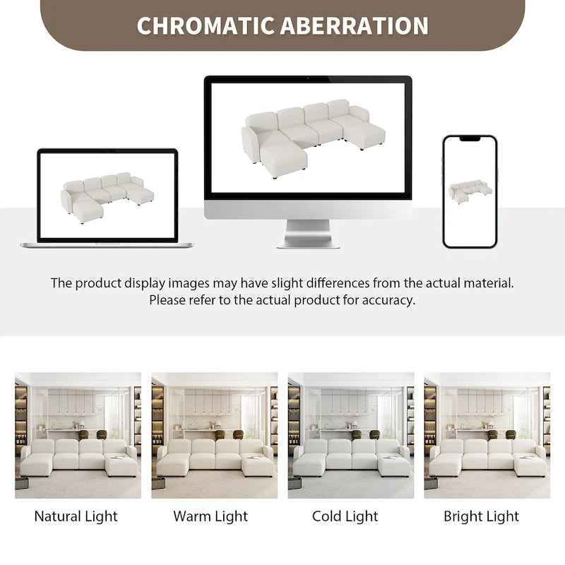 116  Modular U-Shaped Velvet 6-Seat Sectional Sofa with Two Ottomans, Reversible Design for Customizable Living Space