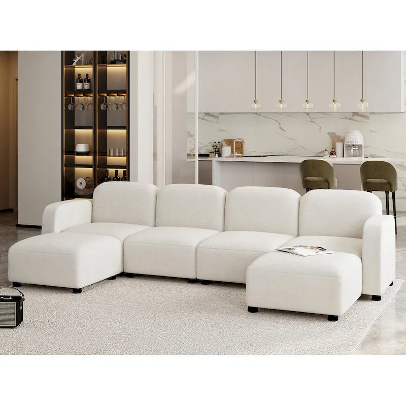 116  Modular U-Shaped Velvet 6-Seat Sectional Sofa with Two Ottomans, Reversible Design for Customizable Living Space