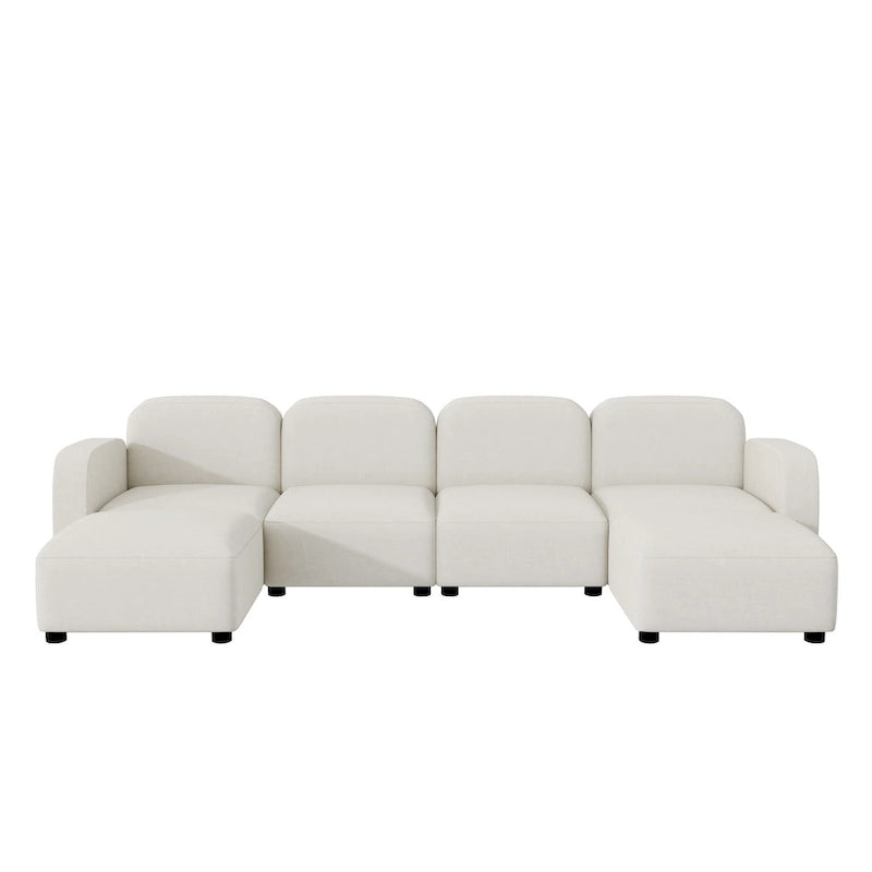 116  Modular U-Shaped Velvet 6-Seat Sectional Sofa with Two Ottomans, Reversible Design for Customizable Living Space