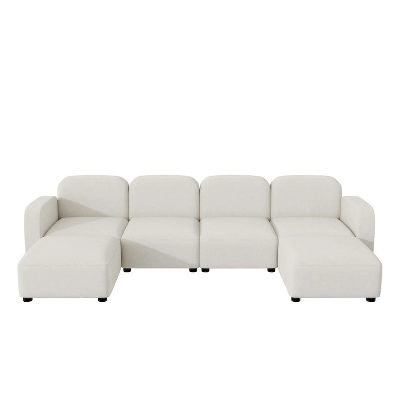 116  Modular U-Shaped Velvet 6-Seat Sectional Sofa with Two Ottomans, Reversible Design for Customizable Living Space