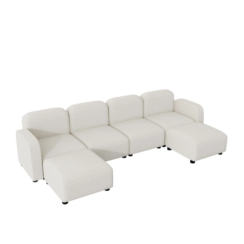 116  Modular U-Shaped Velvet 6-Seat Sectional Sofa with Two Ottomans, Reversible Design for Customizable Living Space
