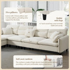 110  Modern L-Shaped Convertible 5-Seat Sectional Sofa with Removable Ottoman and 5 Cushions, Plush Chenille Fabric