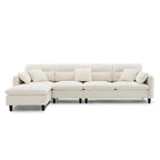 110  Modern L-Shaped Convertible 5-Seat Sectional Sofa with Removable Ottoman and 5 Cushions, Plush Chenille Fabric