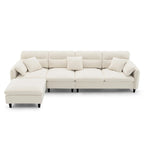 110  Modern L-Shaped Convertible 5-Seat Sectional Sofa with Removable Ottoman and 5 Cushions, Plush Chenille Fabric